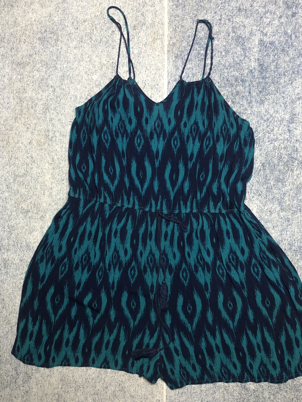 Xhilaration Teal & Black Printed Spaghetti-Strap Romper